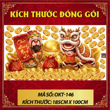 DÁN KÍNH TRANG TRÍ TẾT THẦN TÀI VÀ BÉ MÚA CÙNG TÚI LỘC
