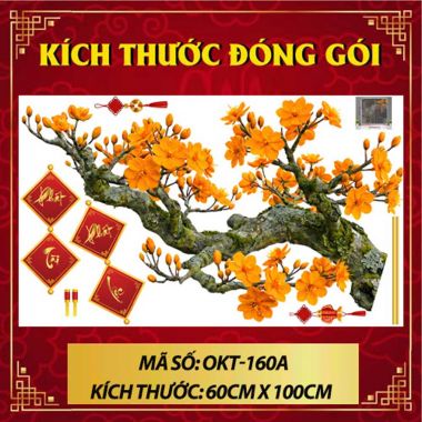 TRANG TRÍ TẾT TRÊN KÍNH CÀNH MAI VÀNG CAM CHÚC XUÂN
