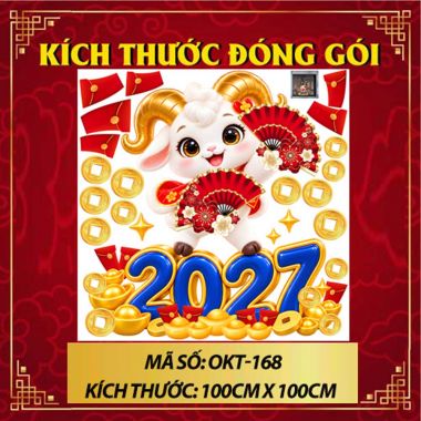 DECAL DÁN KÍNH TRANG TRÍ TẾT ĐINH MÙI CẦM QUẠT ĐỎ ĐÓN TÀI LỘC 2027