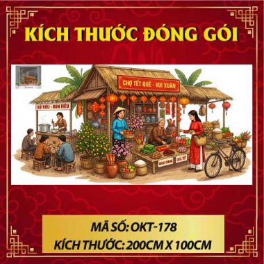 DECAL TRANG TRÍ TẾT CHO SẢNH CHUNG CƯ CHỢ TẾT QUÊ EM