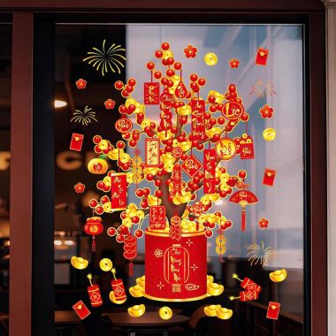 DECAL TĨNH ĐIỆN TRANG TRÍ TẾT CÂY PHÁT TÀI MAY MẮN