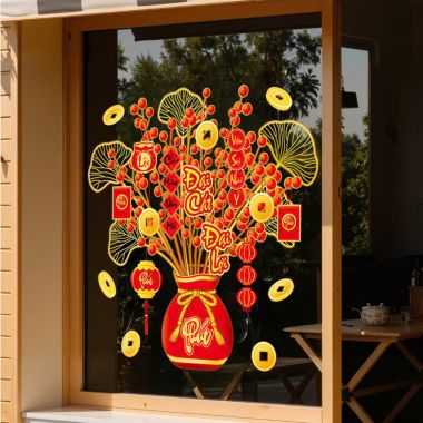 DECAL TĨNH ĐIỆN TRANG TRÍ TẾT BÌNH HOA ĐẠI CÁT ĐẠI LỢI