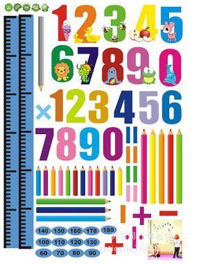 Decal thước đo chiều cao số và bút chì màu