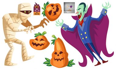Decal trang trí Halloween 2020 combo Dracula và xác ướp