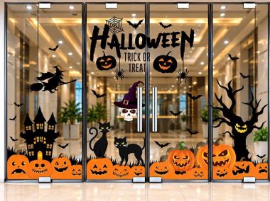 DECAL DÁN KÍNH TRANG TRÍ HALLOWEEN CHO TRUNG TÂM ANH NGỮ KHU RỪNG ĐEN
