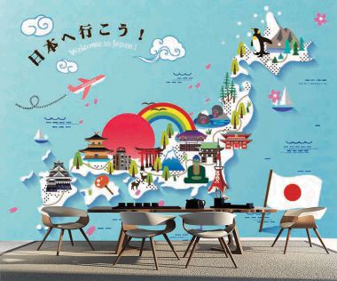 Tranh dán tường 3D bản đồ du lịch Nhật Bản
