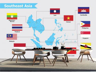 Tranh dán tường 3D bản đồ Đông Nam Á