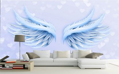 Tranh dán tường 3D cánh thiên thần ngọc bích