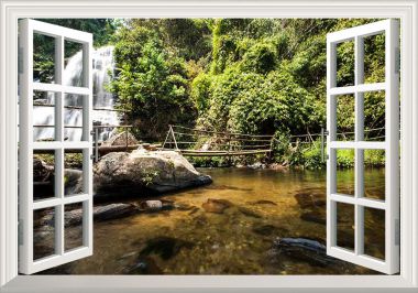 Tranh 3D cánh rừng và thác nước