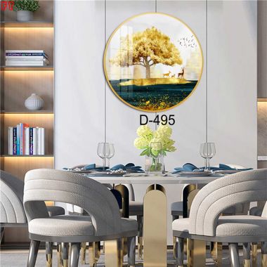 Tranh tráng gương hình tròn cây kim tiền