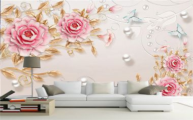 Tranh dán tường 3D hoa mẫu đơn hồng