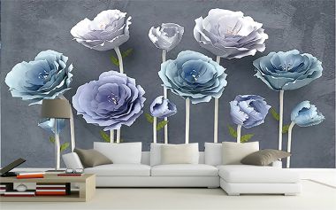 Tranh dán tường 3D hoa hồng xanh biếc