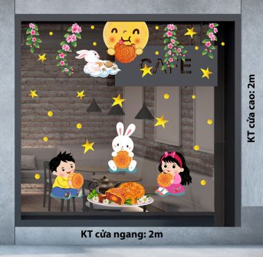 TRANG TRÍ TRUNG THU CHO TRUNG TÂM ANH NGỮ BÉ VÀ THỎ TRẮNG ĂN BÁNH TRUNG THU