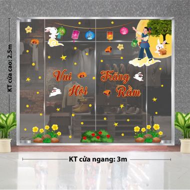 DECAL TRANG TRÍ TRUNG THU VUI HỘI TRĂNG RẰM TRONG KHU VƯỜN NHỎ