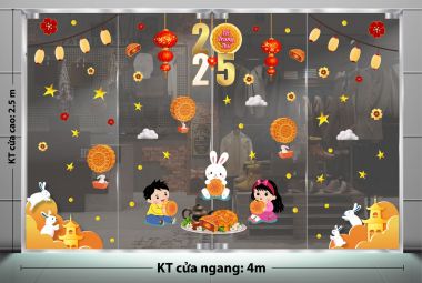 DECAL TRANG TRÍ TRUNG THU CHO NHÀ HÀNG TREO LỒNG ĐÈN ĐÓN TRĂNG