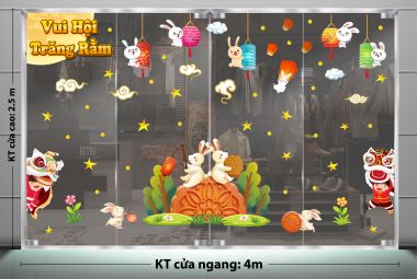 DECAL TRANG TRÍ TRUNG THU CHO TRƯỜNG ANH NGỮ ĐÈN LỒNG VÀ LÂN RƯỚC ĐÈN