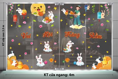 DECAL TRANG RÍ TRUNG THU CHO QUÁN ĂN VUI HỘI TRĂNG RẰM CÙNG CHÚ CUỘI
