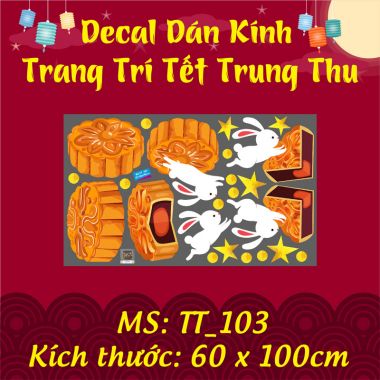 DECAL TRANG TRÍ TẾT TRUNG THU THỎ TRẮNG VÀ BÁNH TRUNG THU