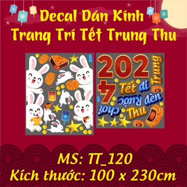 DECAL TRANG TRÍ TẾT TRUNG THU 2024 THỎ TRẮNG LẤP LÓ RƯỚC ĐÈN ĐI CHƠI
