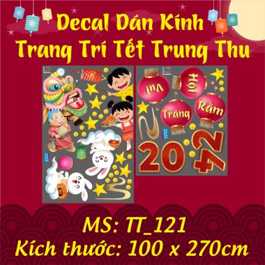 DECAL TRANG TRÍ TẾT TRUNG THU BÉ XÁCH LỒNG ĐÈN VÀ LÂN ĐÓN TRNG THU 2024