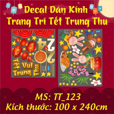 DECAL TRANG TRÍ TẾT TRUNG THU THỎ ĐÁNH TRỐNG XÁCH LỒNG ĐÈN