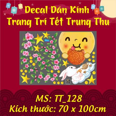 DECAL TRANG TRÍ TẾT TRUNG THU ĂN BÁNH DƯỚI TRĂNG VÀ HOA ĐÀO