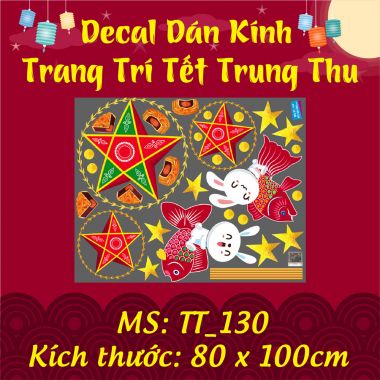 DECAL TRANG TRÍ TRUNG THU CHO QUÁN CAFE BÉ XÁCH LỒNG ĐÈN ĐÓN TRĂNG