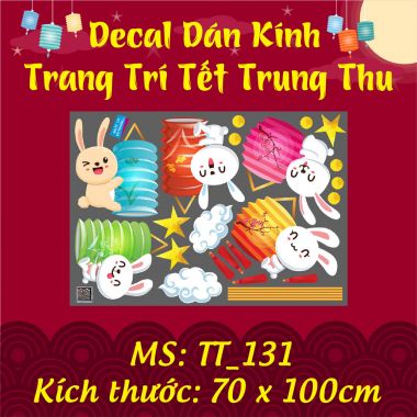 DECAL TRANG TRÍ TRUNG THU ĐÀN THỎ TRẮNG ÔM LỒNG ĐÈN