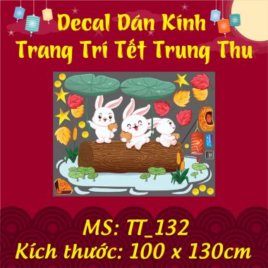 DECAL TRANG TRÍ TRUNG THU ĐÀN THỎ TRẮNG VUI BÊN HỒ