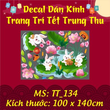 DECAL TRANG TRÍ TRUNG THU RƯỚC ĐÈN PHÁ CỔ CÙNG CHỊ HẰNG VÀ CHÚ CUỘI