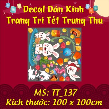 DECAL TRANG TRÍ TẾT TRUNG THU GIA ĐÌNH THỎ TRẮNG THẢ ĐÈN LỒNG