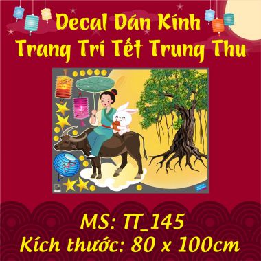 DECAL TRANG TRÍ TẾT TRUNG THU CHÚ CUỘI TRÊN LUNG TRÂU BÊN GỐC ĐA