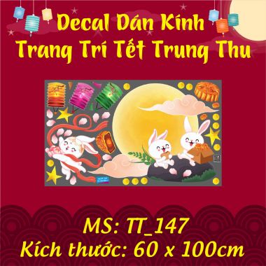 DECAL TRANG TRÍ TẾT TRUNG THU THỎ TRĂNG TRÊN CUNG TRĂNG TREO LỒNG ĐÈN