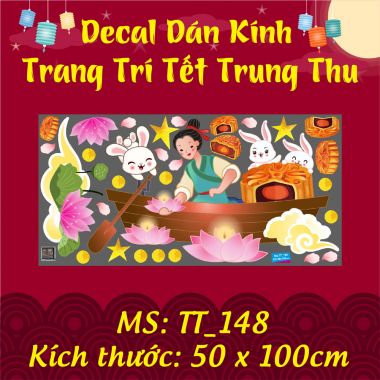 DECAL TRANG TRÍ TẾT TRUNG THU CHÚ CUỘI THẢ ĐÈN HOA SEN