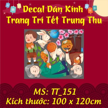 DECAL TRANG TRÍ TẾT TRUNG THU ÔNG BÀ CHÁU VUI PHÁ CỔ