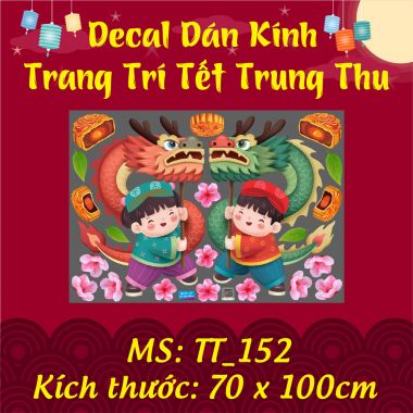 DECAL TRANG TRÍ TẾT TRUNG THU HAI BÉ MÚA RỒNG