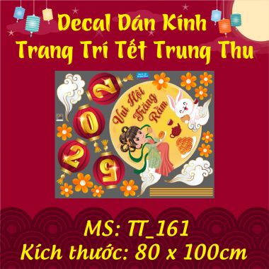 DECAL TRANG TRÍ TRUNG THU CHỊ HẰNG VÀ LỒNG ĐÈN ĐỎ ĐÓN TRĂNG