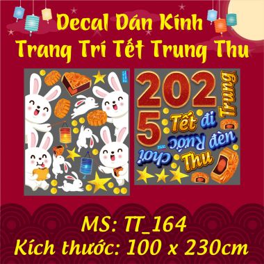 DECAL TRANG TRÍ TẾT TRUNG THU CỬA 4 CÁNH THỎ TRẮNG RƯỚC ĐÈN ĐI CHƠI 2025