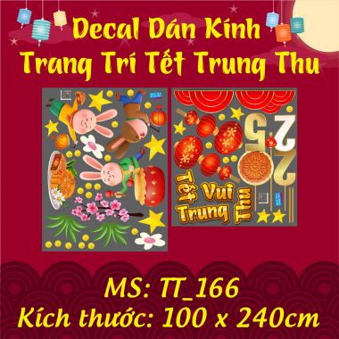 DECAL TRANG TRÍ TẾT TRUNG THU THỎ ĐÁNH TRỐNG XÁCH LỒNG ĐÈN