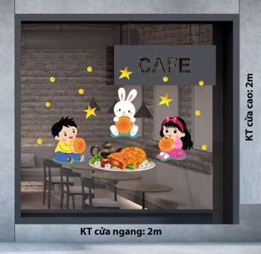 DECAL TRANG TRÍ TẾT TRUNG THU CÁC BÉ CÙNG THƯỞNG THỨC BÁNH