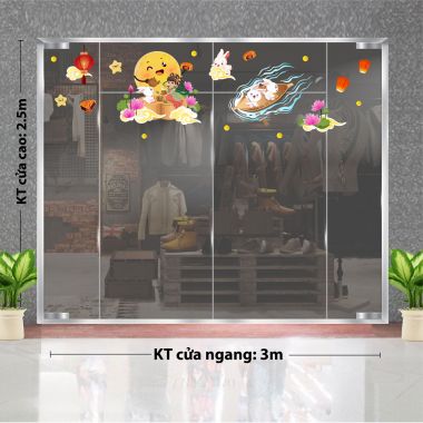 DECAL TRANG TRÍ TẾT TRUNG THU HẰNG NGA VÀ ÔNG TRĂNG