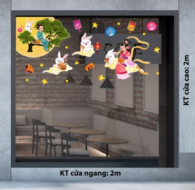 DECAL TRANG TRÍ TẾT TRUNG THU CHÚ CUỘI TRÊN CUNG TRĂNG VÀ CHỊ HẰNG