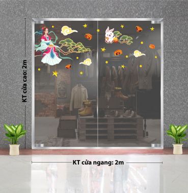 DECAL  TRANG TRÍ TẾT TRUNG THU HẰNG NGA VÀ THỎ TRẮNG
