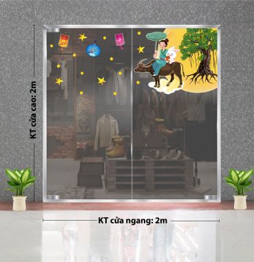 DECAL TRANG TRÍ TẾT TRUNG THU CHÚ CUỘI TRÊN LUNG TRÂU BÊN GỐC ĐA