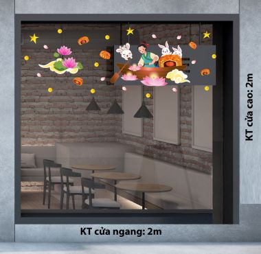 DECAL TRANG TRÍ TẾT TRUNG THU CHÚ CUỘI THẢ ĐÈN HOA SEN