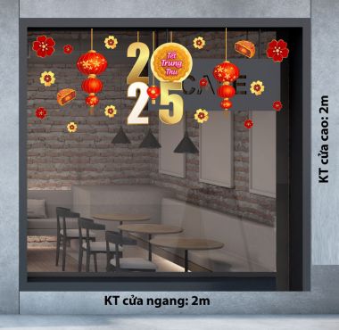 DECAL TRANG TRÍ TRUNG THU QUÁN CAFE LỒNG ĐÈN 2025