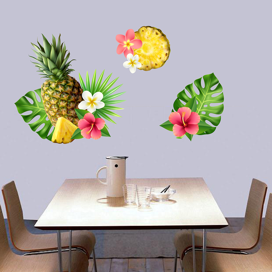 Decal trang trí quán quả thơm và hoa nhiệt đới