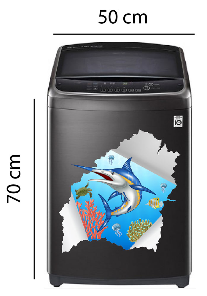 Decal trang trí máy giặt cá kiếm và đại dương