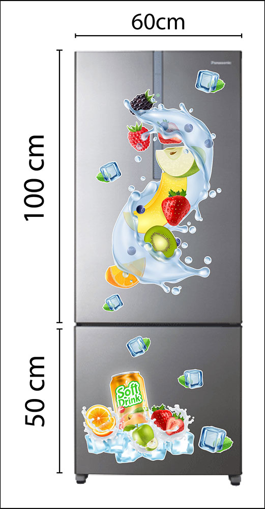 Decal trang trí tủ lạnh nước trái cây tinh khiết