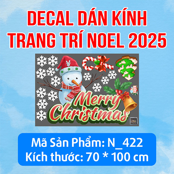 DECAL TRANG TRI GIÁNG SINH BẢNG CHỮ MERRY VÀ NGƯỜI TUYẾT